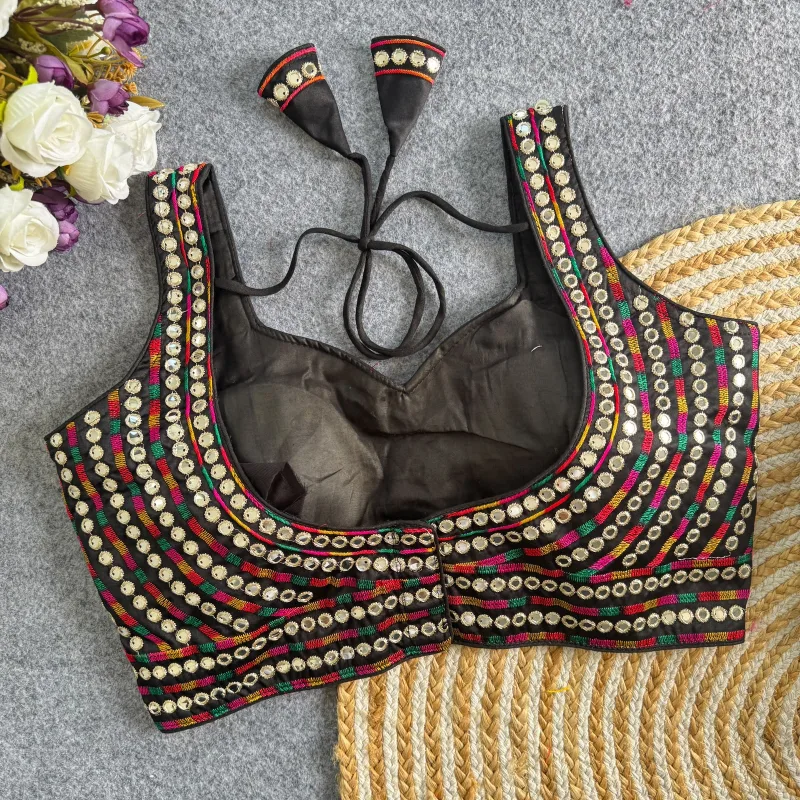 Tew Pure Raw Silk Mirror Work Designer Blouse